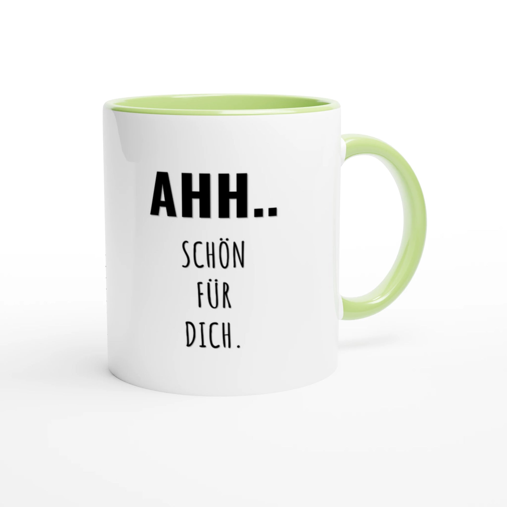 Zweifarbige Keramiktasse 325 ml mit Aufdruck "Ahh.. Schön für dich" in Grün – Schreibtischtasse von Vollzeitfrust
