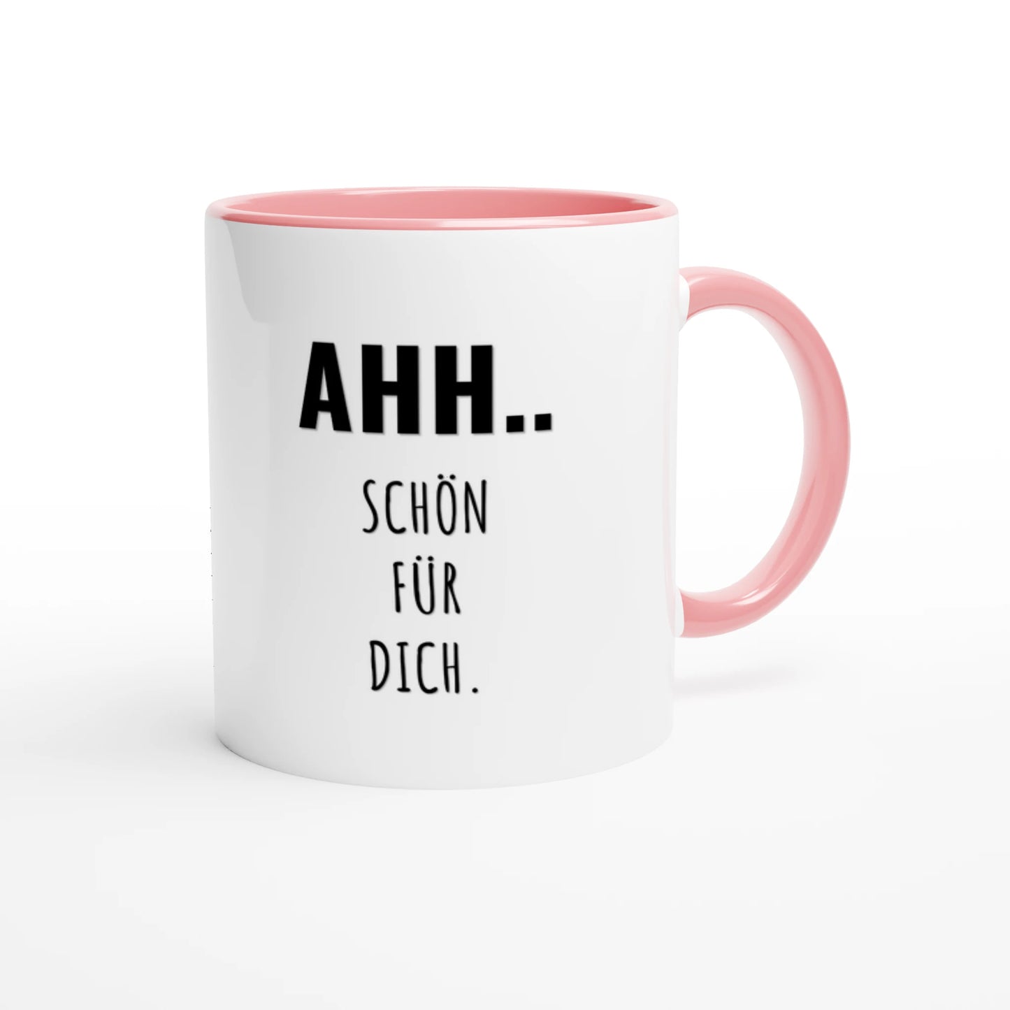 Zweifarbige Keramiktasse 325 ml mit Aufdruck "Ahh.. Schön für dich" in Rosa – Schreibtischtasse von Vollzeitfrust
