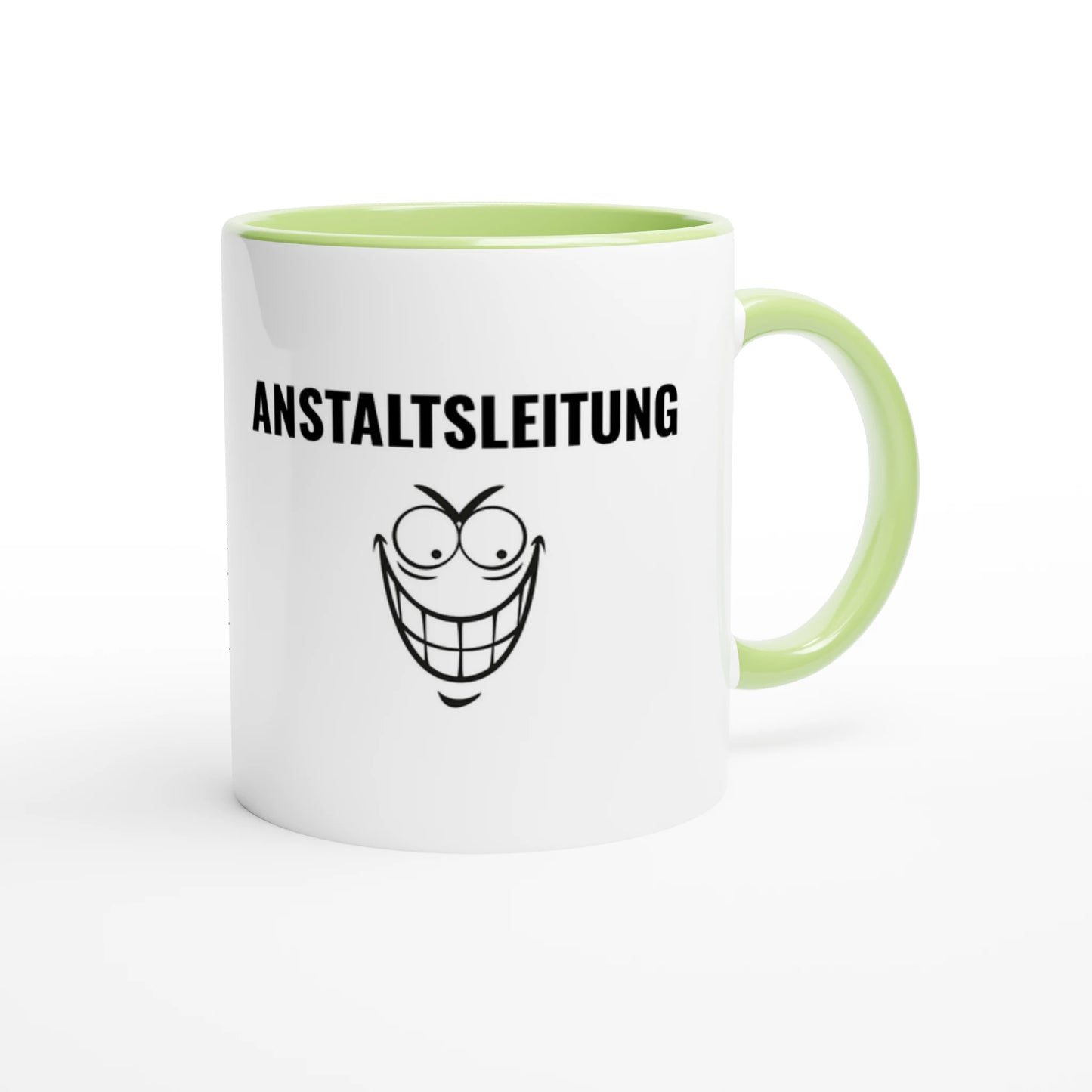 Zweifarbige Keramiktasse 325 ml mit Aufdruck "Anstaltsleitung" in Grün – Schreibtischtasse von Vollzeitfrust
