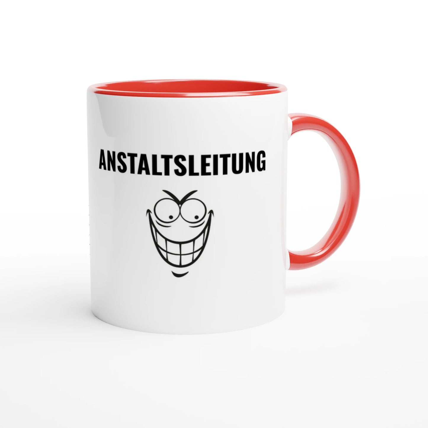 Zweifarbige Keramiktasse 325 ml mit Aufdruck "Anstaltsleitung" in Rot – Schreibtischtasse von Vollzeitfrust
