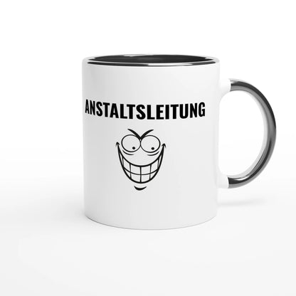 Zweifarbige Keramiktasse 325 ml mit Aufdruck "Anstaltsleitung" in Schwarz – Schreibtischtasse von Vollzeitfrust
