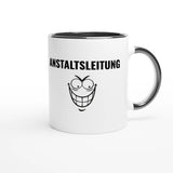 Zweifarbige Keramiktasse 325 ml mit Aufdruck "Anstaltsleitung" in Schwarz – Schreibtischtasse von Vollzeitfrust
