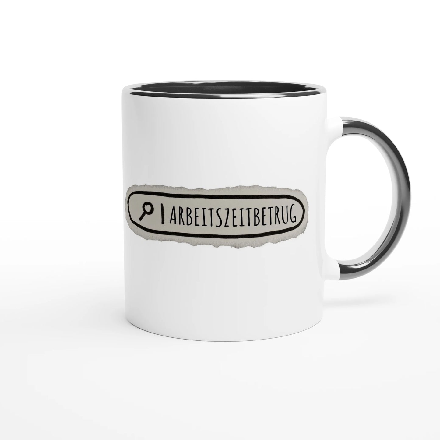 Zweifarbige Keramiktasse 325 ml mit Aufdruck "Arbeitszeitbetrug" in Schwarz – Schreibtischtasse von Vollzeitfrust
