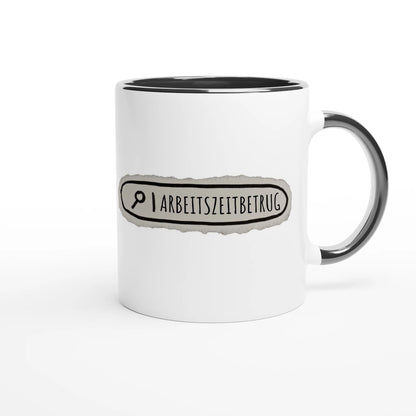 Zweifarbige Keramiktasse 325 ml mit Aufdruck "Arbeitszeitbetrug" in Schwarz – Schreibtischtasse von Vollzeitfrust

