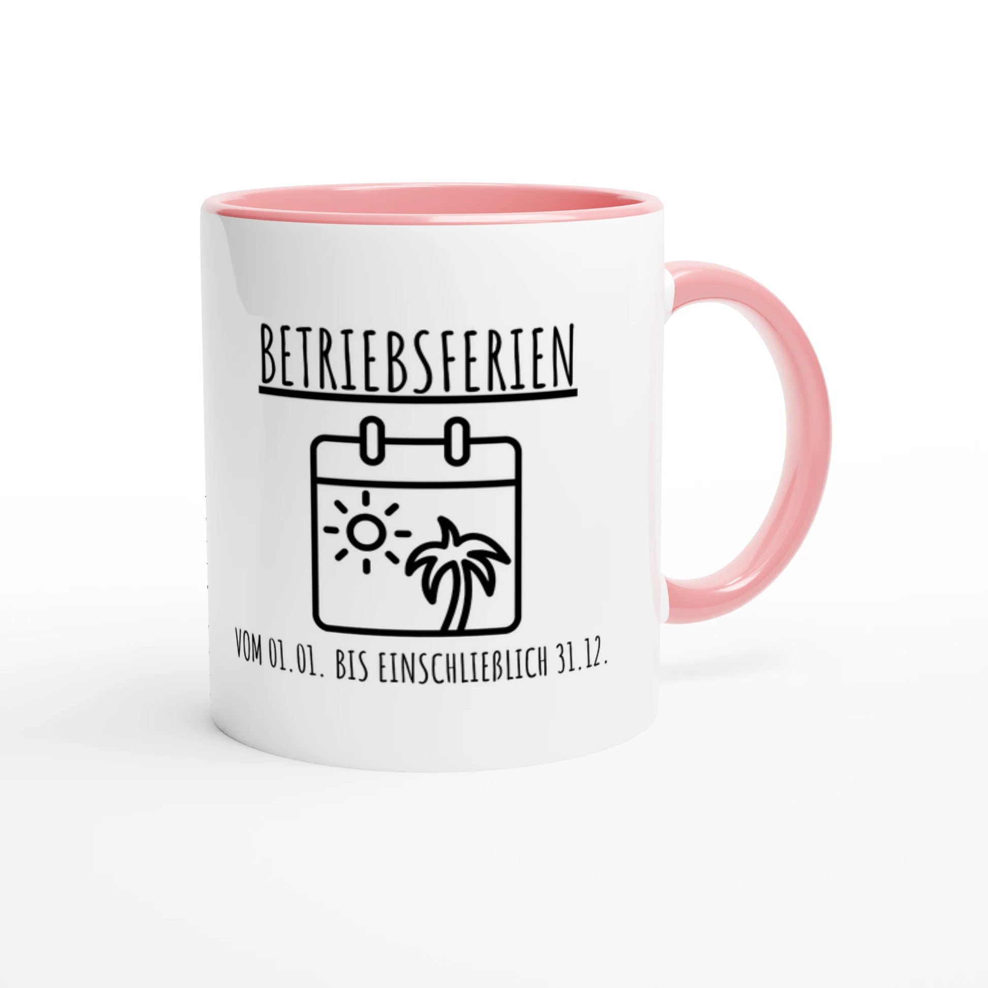 Zweifarbige Keramiktasse 325 ml mit Aufdruck "Betriebsferien" in Rosa – Schreibtischtasse von Vollzeitfrust
