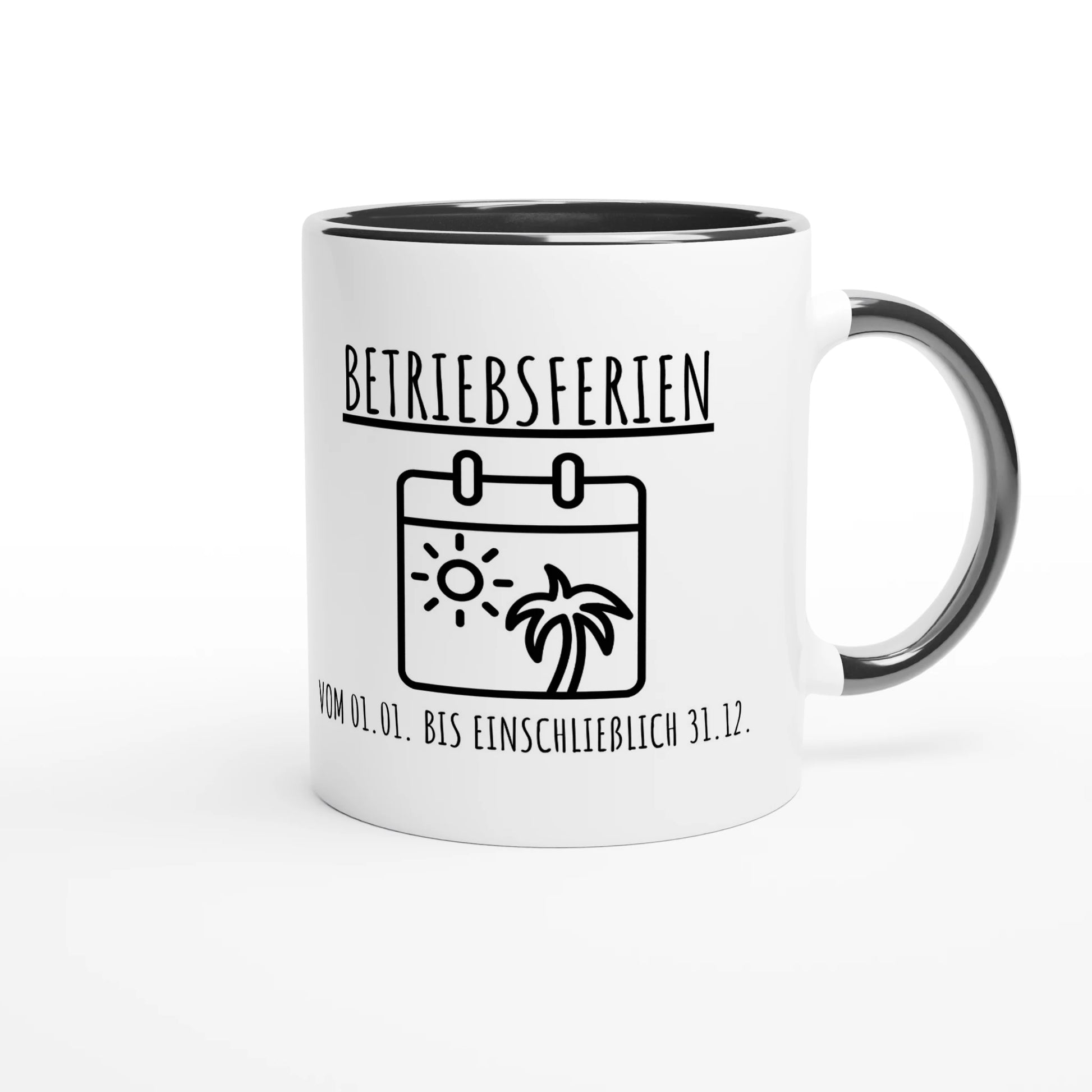 Zweifarbige Keramiktasse 325 ml mit Aufdruck "Betriebsferien" in Schwarz – Schreibtischtasse von Vollzeitfrust
