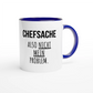 Zweifarbige Keramiktasse 325 ml mit Aufdruck "Chefsache. Also nicht mein Problem" in Blau – Schreibtischtasse von Vollzeitfrust
