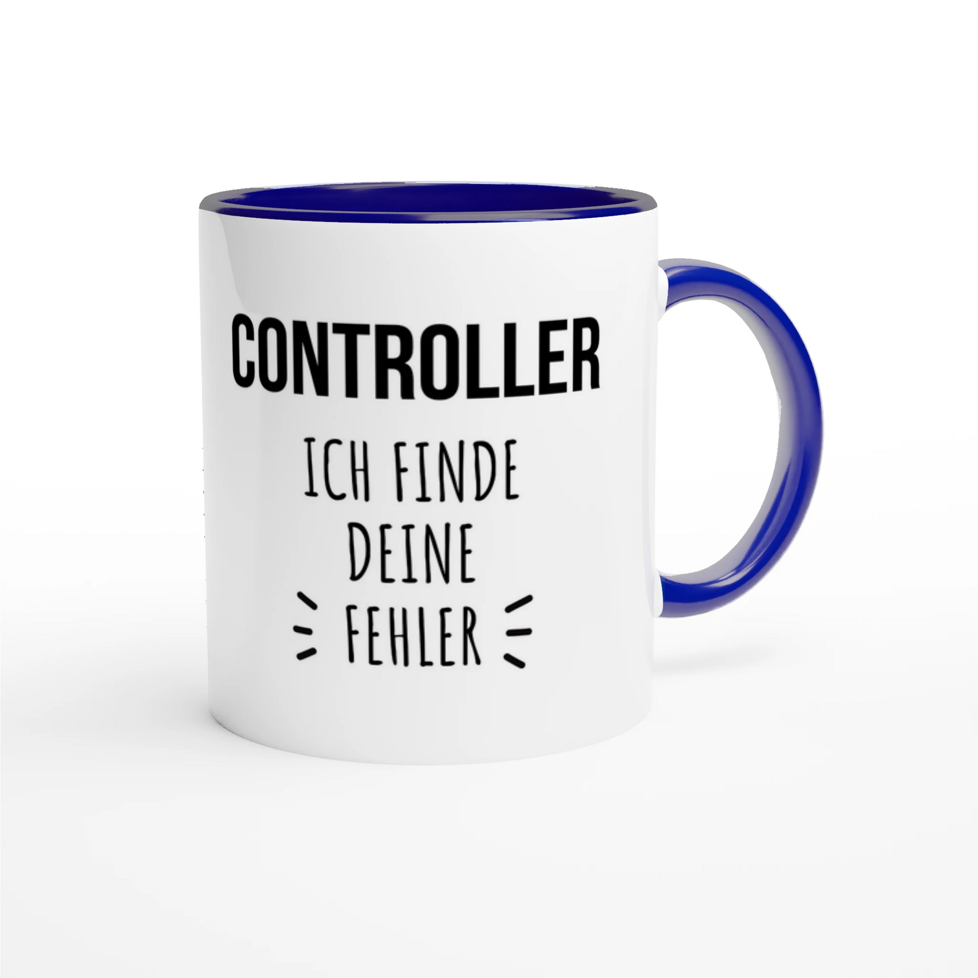 Zweifarbige Keramiktasse 325 ml mit Aufdruck "Controller – Ich finde deine Fehler" in Blau – Schreibtischtasse von Vollzeitfrust
