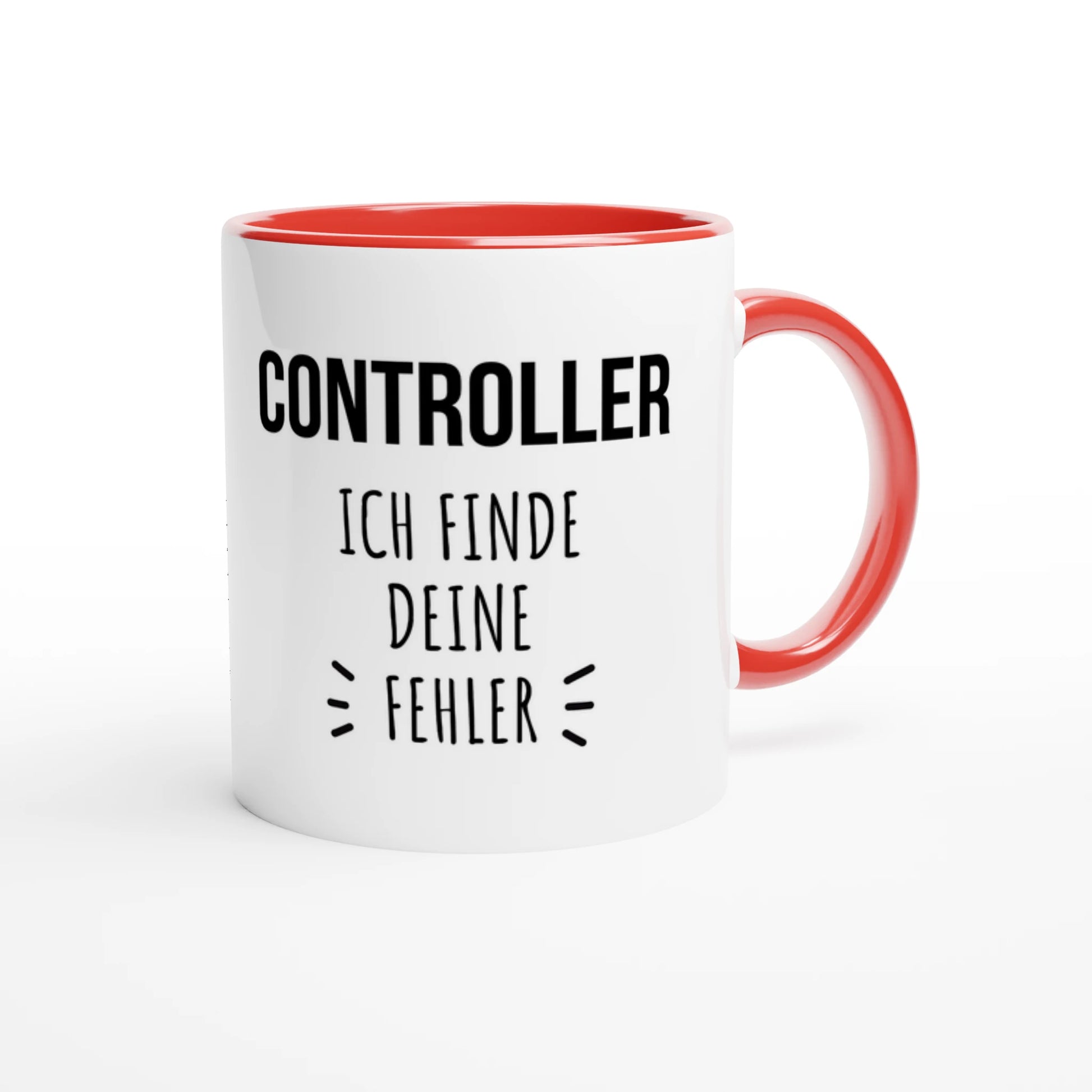 Zweifarbige Keramiktasse 325 ml mit Aufdruck "Controller – Ich finde deine Fehler" in Rot – Schreibtischtasse von Vollzeitfrust

