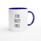 Zweifarbige Keramiktasse 325 ml mit Aufdruck "Ein Tritt frei" in Blau – Schreibtischtasse von Vollzeitfrust
