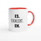 Zweifarbige Keramiktasse 325 ml mit Aufdruck "Es. Eskaliert. Eh" in Rot – Schreibtischtasse von Vollzeitfrust
