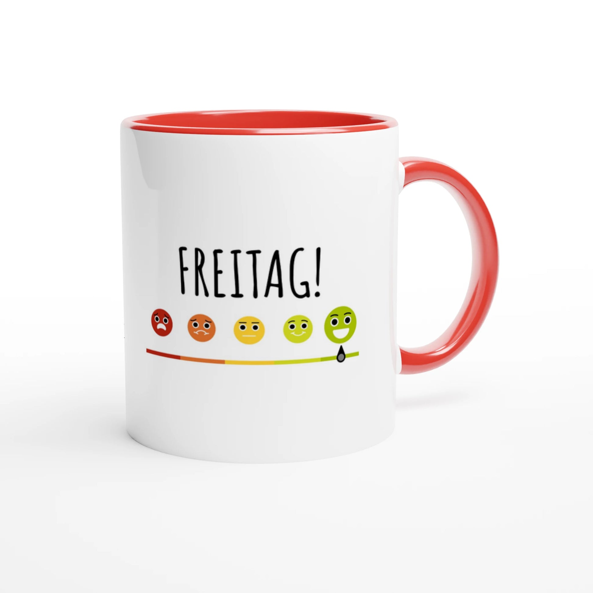 Zweifarbige Keramiktasse 325 ml mit Aufdruck "Freitag!" in Rot – Schreibtischtasse von Vollzeitfrust
