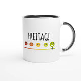 Zweifarbige Keramiktasse 325 ml mit Aufdruck "Freitag!" in Schwarz – Schreibtischtasse von Vollzeitfrust
