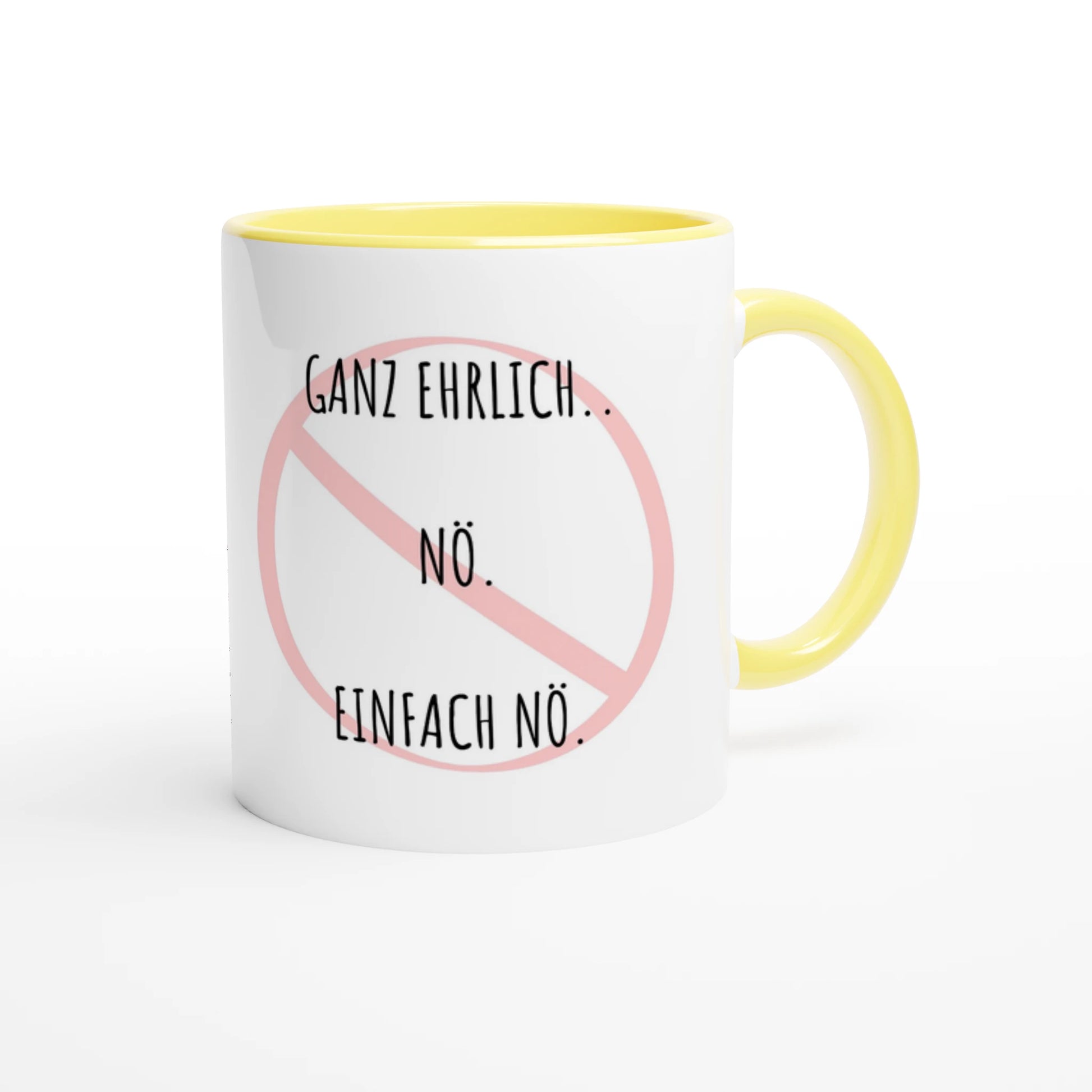 Zweifarbige Keramiktasse 325 ml mit Aufdruck "Ganz ehrlich.. Nö. Einfach Nö" in Gelb – Schreibtischtasse von Vollzeitfrust

