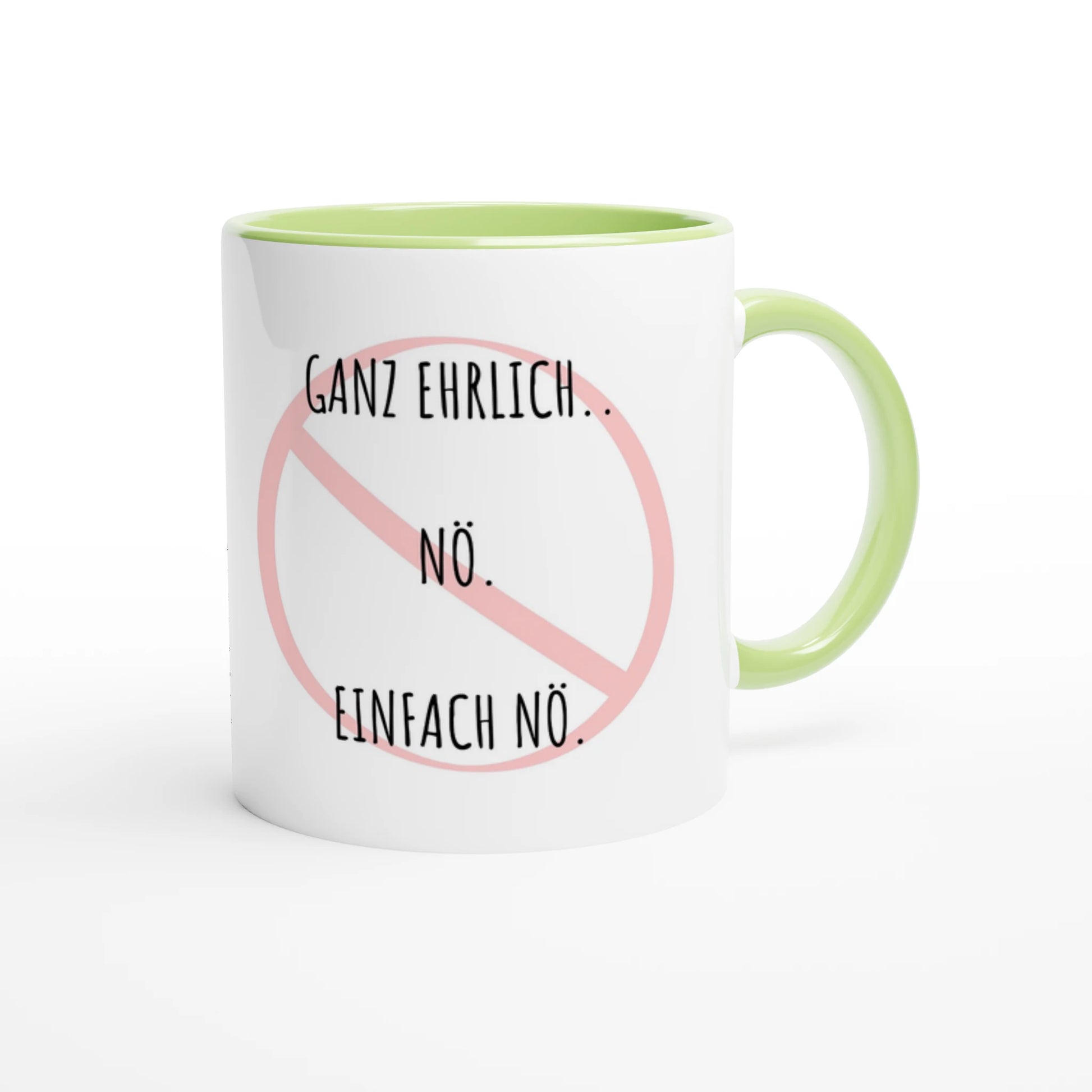 Zweifarbige Keramiktasse 325 ml mit Aufdruck "Ganz ehrlich.. Nö. Einfach Nö" in Grün – Schreibtischtasse von Vollzeitfrust
