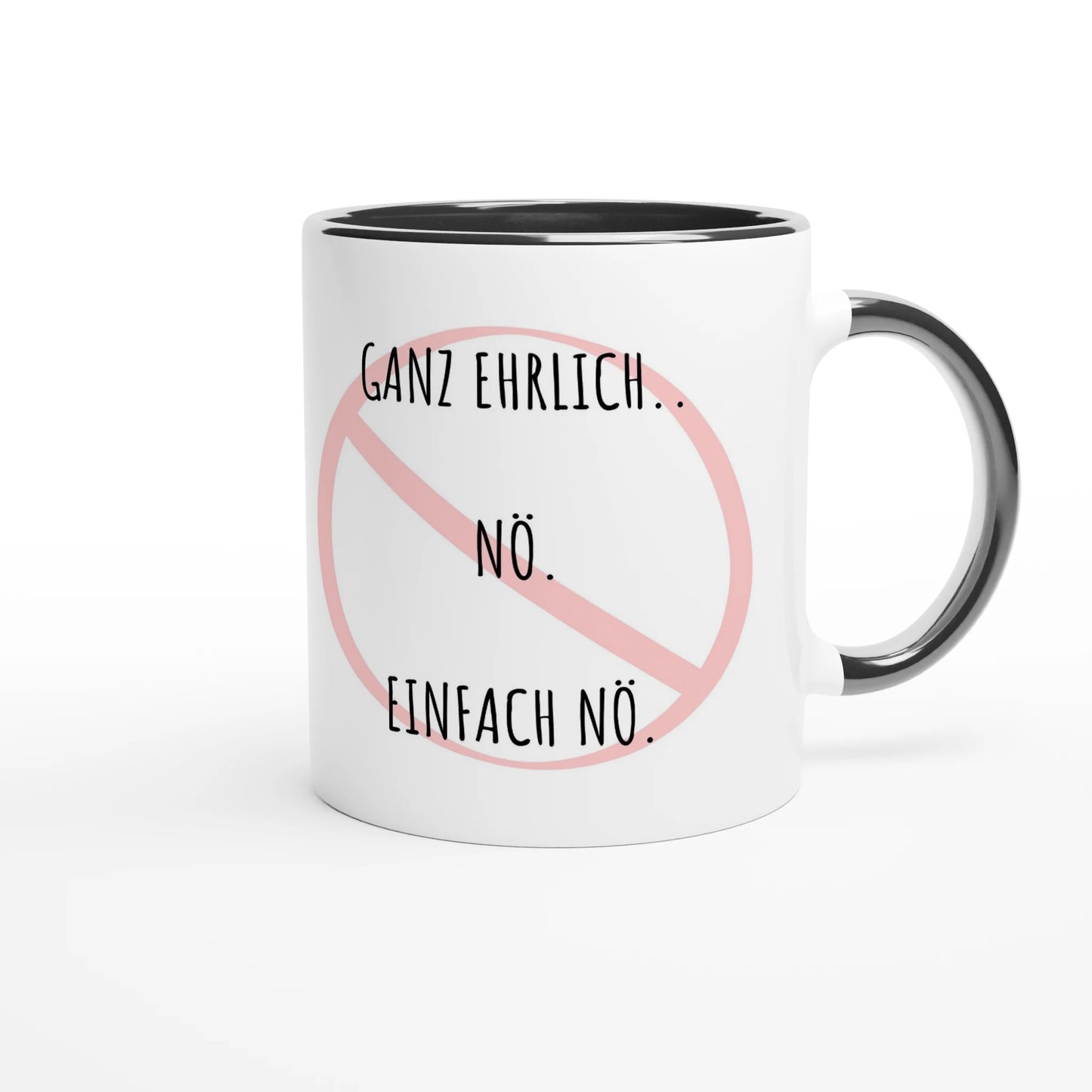 Zweifarbige Keramiktasse 325 ml mit Aufdruck "Ganz ehrlich.. Nö. Einfach Nö" in Schwarz – Schreibtischtasse von Vollzeitfrust
