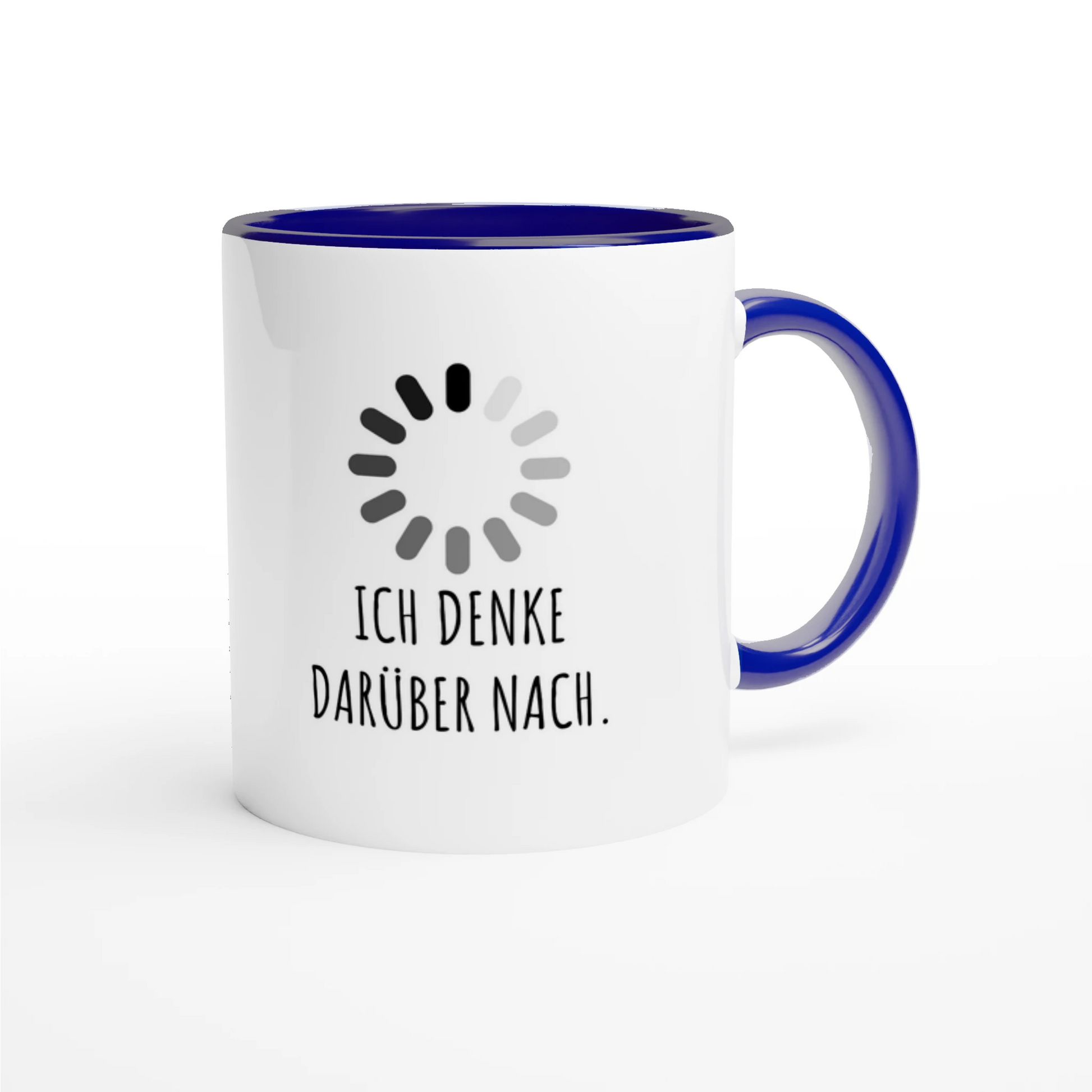 Zweifarbige Keramiktasse 325 ml mit Aufdruck "Ich denke darüber nach" in Blau – Schreibtischtasse von Vollzeitfrust
