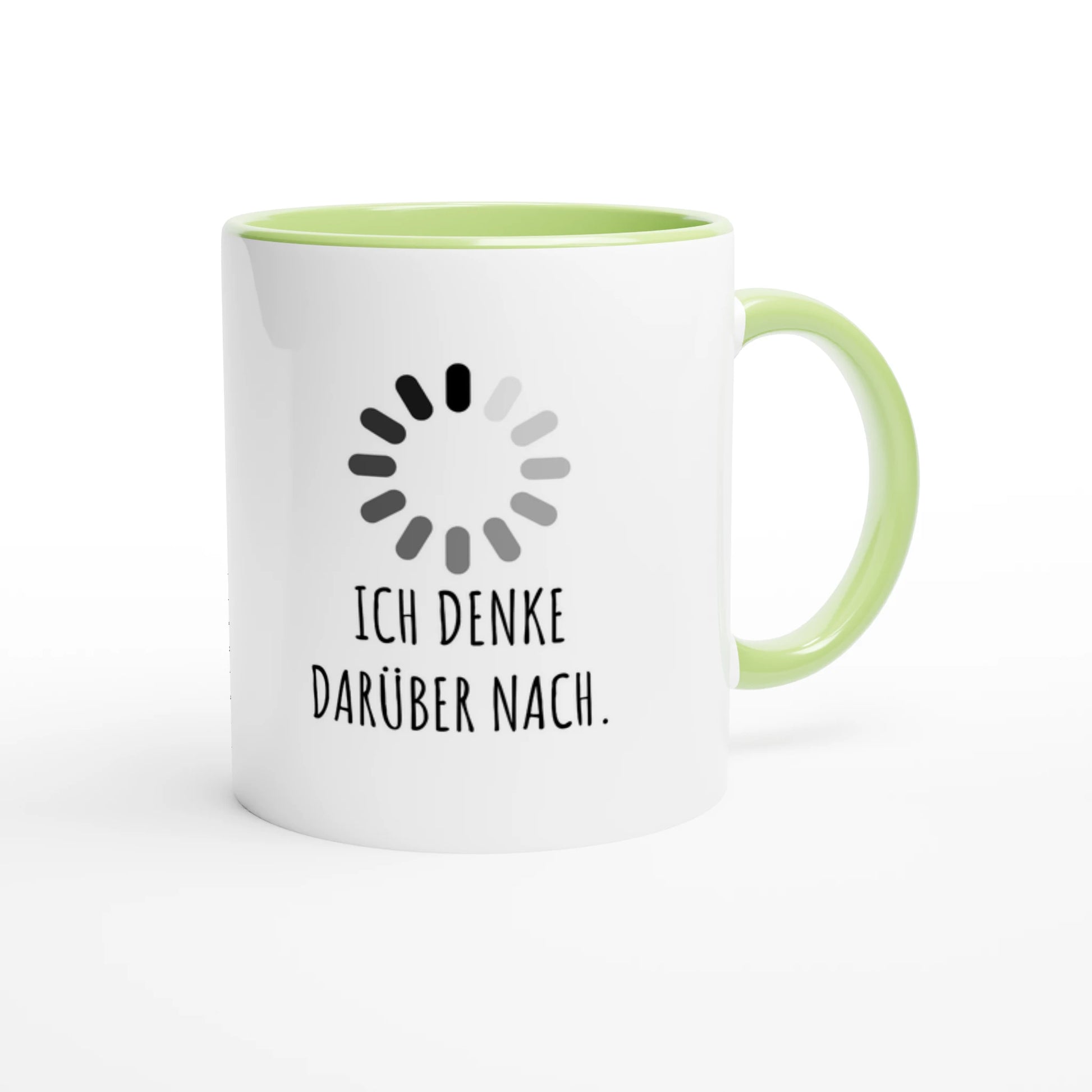 Zweifarbige Keramiktasse 325 ml mit Aufdruck "Ich denke darüber nach" in Grün – Schreibtischtasse von Vollzeitfrust
