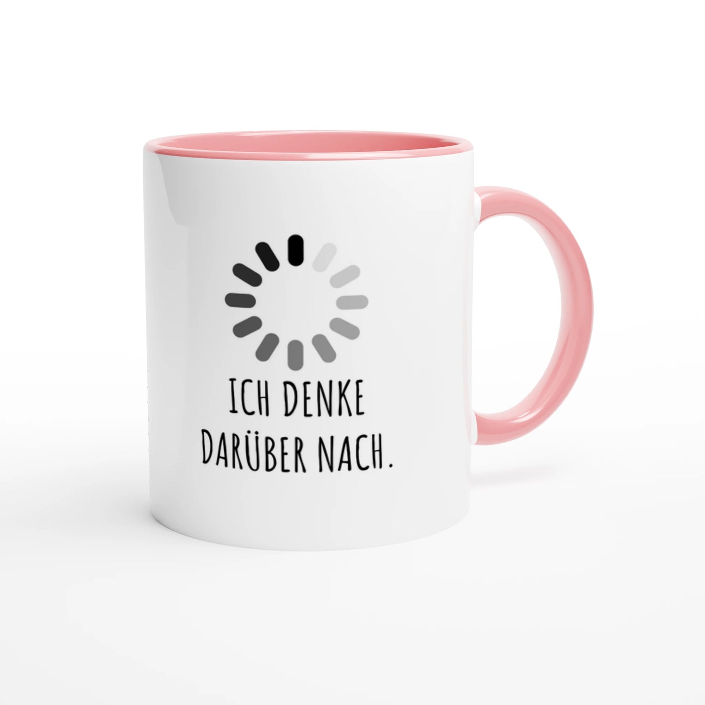 Zweifarbige Keramiktasse 325 ml mit Aufdruck "Ich denke darüber nach" in Rosa – Schreibtischtasse von Vollzeitfrust
