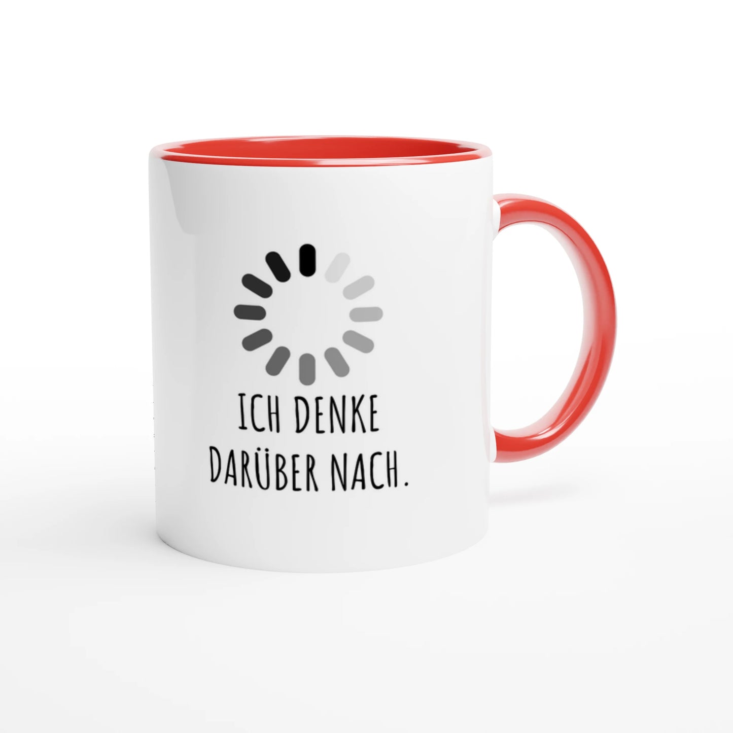 Zweifarbige Keramiktasse 325 ml mit Aufdruck "Ich denke darüber nach" in Rot – Schreibtischtasse von Vollzeitfrust
