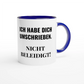 Zweifarbige Keramiktasse 325 ml mit Aufdruck "Ich habe dich umschrieben. Nicht beleidigt!" in Blau – Schreibtischtasse von Vollzeitfrust
