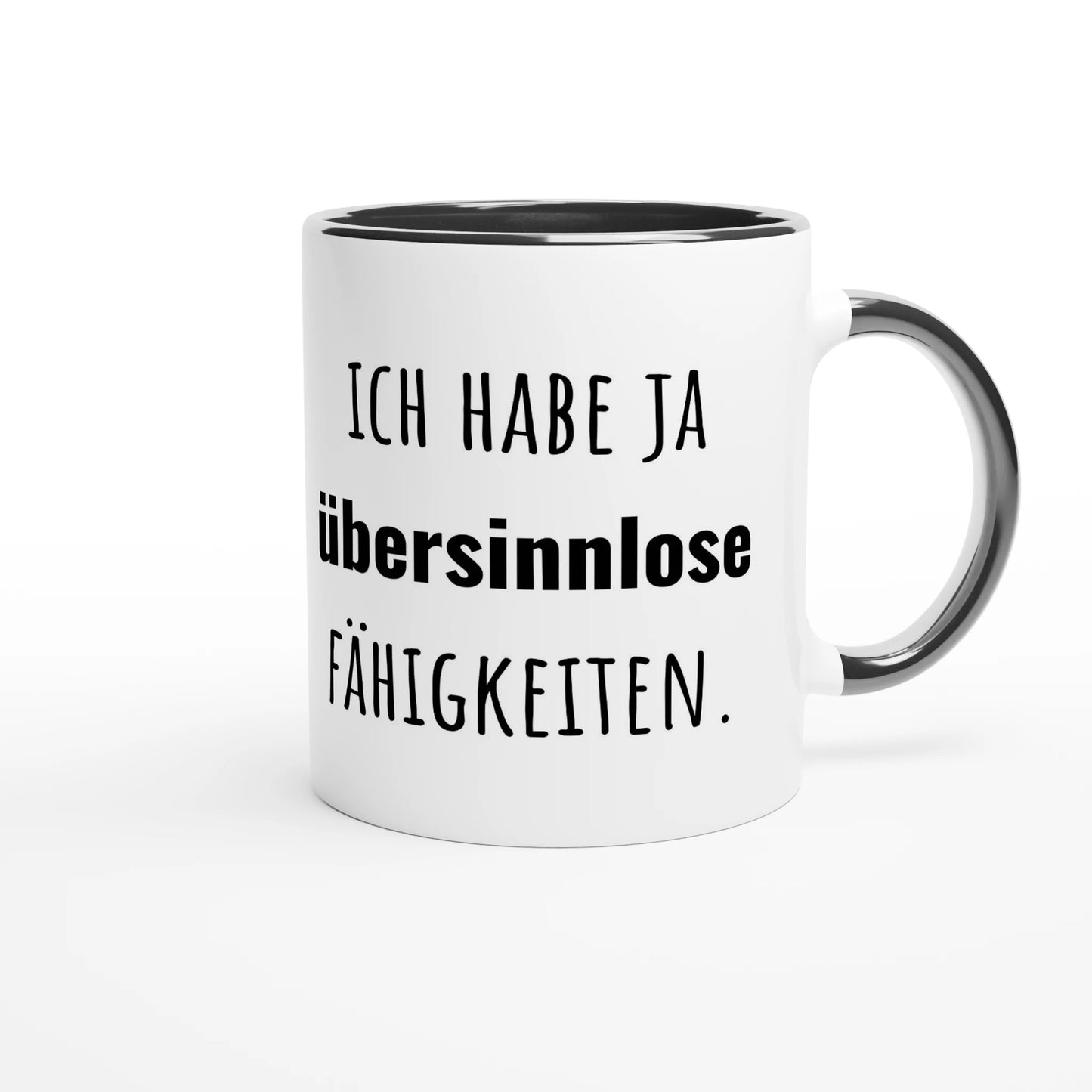 Zweifarbige Keramiktasse 325 ml mit Aufdruck "Ich habe ja übersinnlose Fähigkeiten" in Schwarz – Schreibtischtasse von Vollzeitfrust
