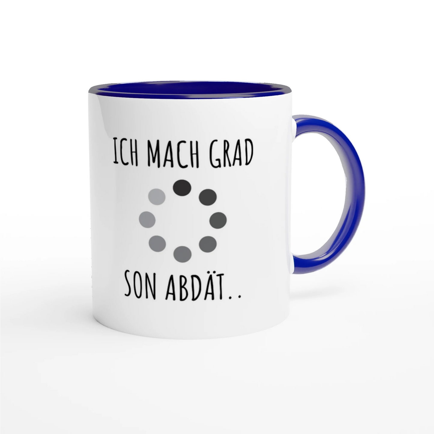 Zweifarbige Keramiktasse 325 ml mit Aufdruck "Ich mach grad son Abdät" in Blau – Schreibtischtasse von Vollzeitfrust
