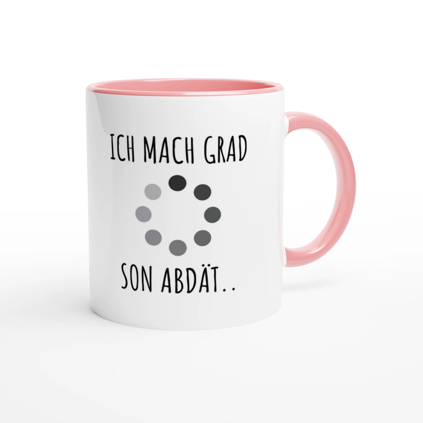 Zweifarbige Keramiktasse 325 ml mit Aufdruck "Ich mach grad son Abdät" in Rosa – Schreibtischtasse von Vollzeitfrust
