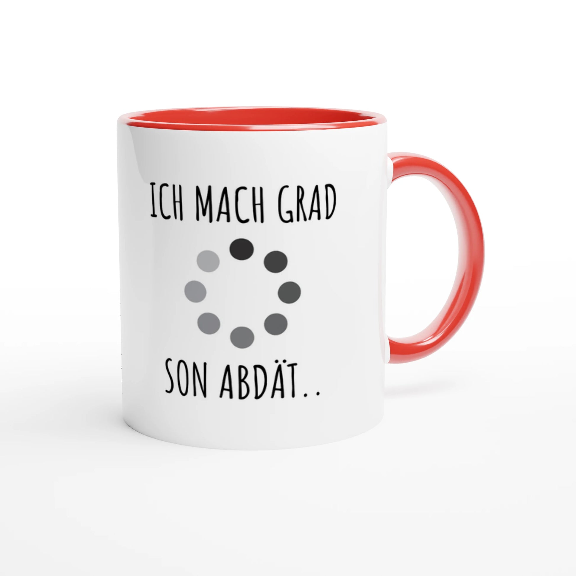 Zweifarbige Keramiktasse 325 ml mit Aufdruck "Ich mach grad son Abdät" in Rot – Schreibtischtasse von Vollzeitfrust

