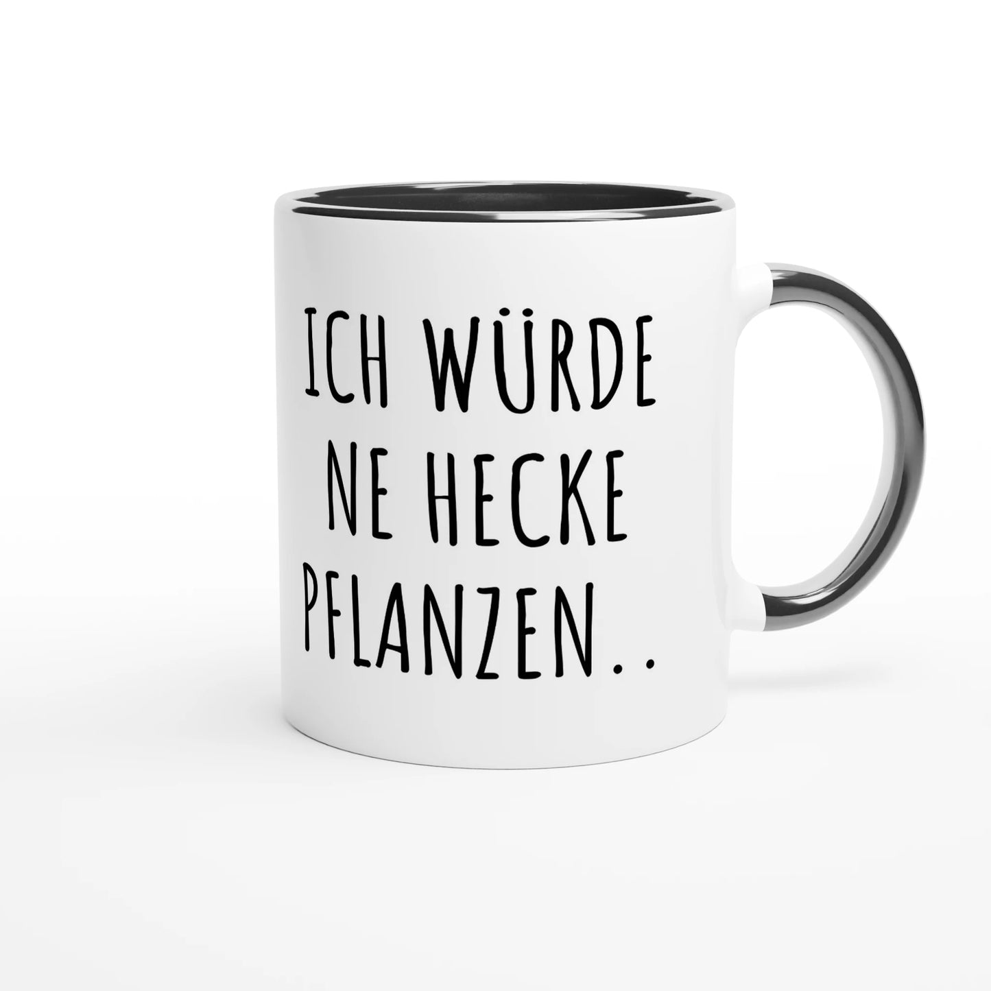 Zweifarbige Keramiktasse 325 ml mit Aufdruck "Ich würde ne Hecke pflanzen" in Schwarz – Schreibtischtasse von Vollzeitfrust
