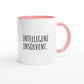 Zweifarbige Keramiktasse 325 ml mit Aufdruck "Intelligenz insolvent" in Rosa – Schreibtischtasse von Vollzeitfrust
