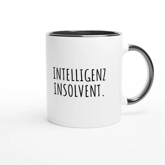 Zweifarbige Keramiktasse 325 ml mit Aufdruck "Intelligenz insolvent" in Schwarz – Schreibtischtasse von Vollzeitfrust
