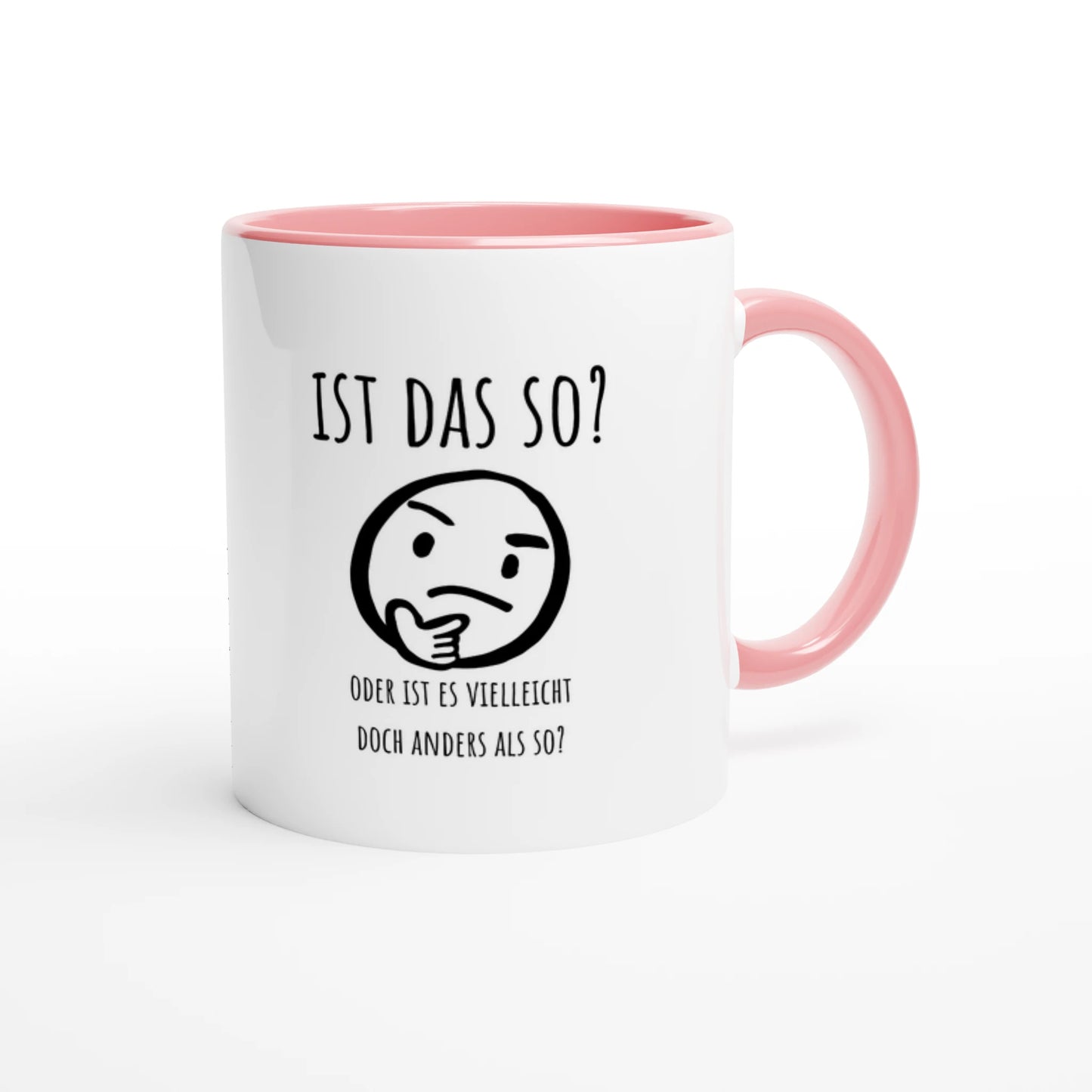 Zweifarbige Keramiktasse 325 ml mit Aufdruck "Ist das so?" in Rosa – Schreibtischtasse von Vollzeitfrust
