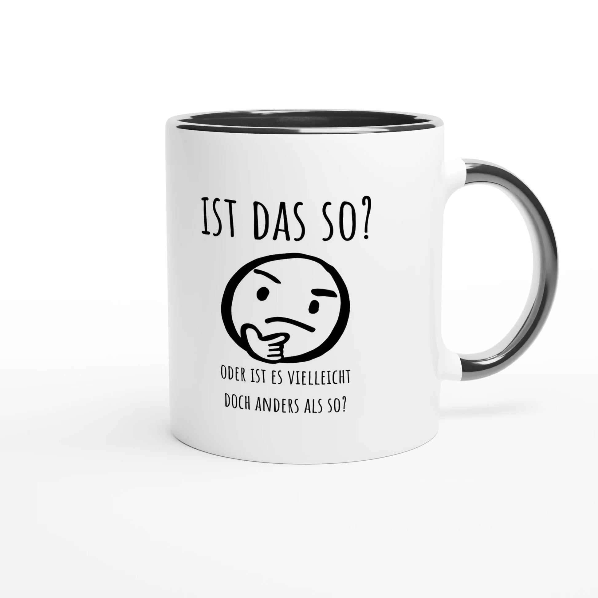 Zweifarbige Keramiktasse 325 ml mit Aufdruck "Ist das so?" in Schwarz – Schreibtischtasse von Vollzeitfrust

