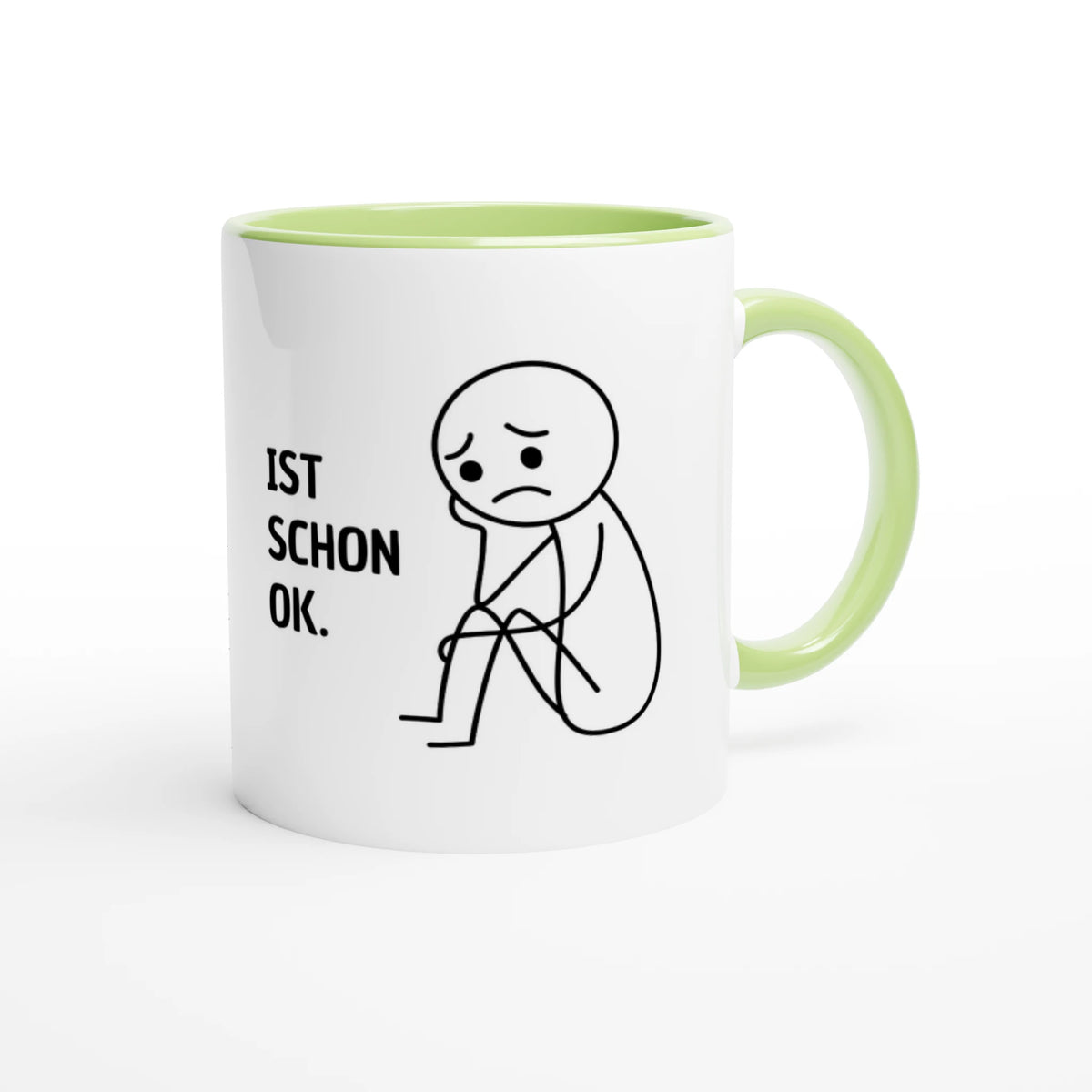 Zweifarbige Keramiktasse 325 ml mit Aufdruck "Ist schon ok" in Grün – Schreibtischtasse von Vollzeitfrust