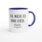 Zweifarbige Keramiktasse 325 ml mit Aufdruck "Joa, mache ich dann später" in Blau – Schreibtischtasse von Vollzeitfrust
