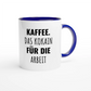 Zweifarbige Keramiktasse 325 ml mit Aufdruck "Kaffee. Das Kokain für die Arbeit" in Blau – Schreibtischtasse von Vollzeitfrust
