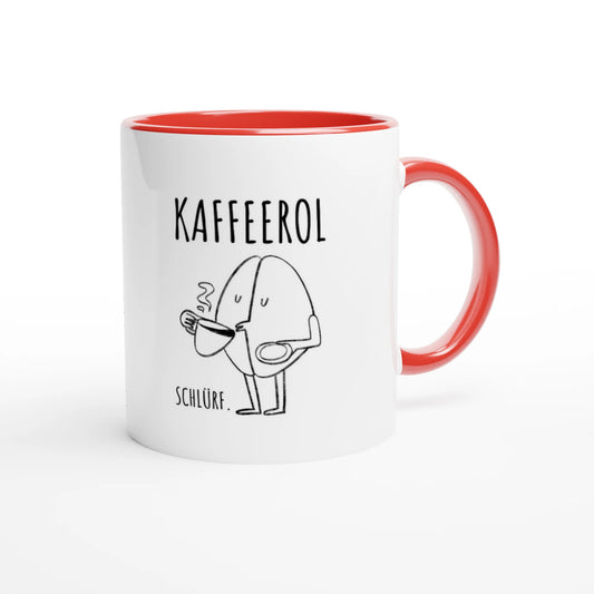 Zweifarbige Keramiktasse 325 ml mit Aufdruck "Kaffeerol. Schlürf" in Rot – Schreibtischtasse von Vollzeitfrust
