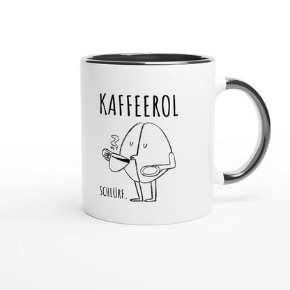 Zweifarbige Keramiktasse 325 ml mit Aufdruck "Kaffeerol. Schlürf" in Schwarz – Schreibtischtasse von Vollzeitfrust
