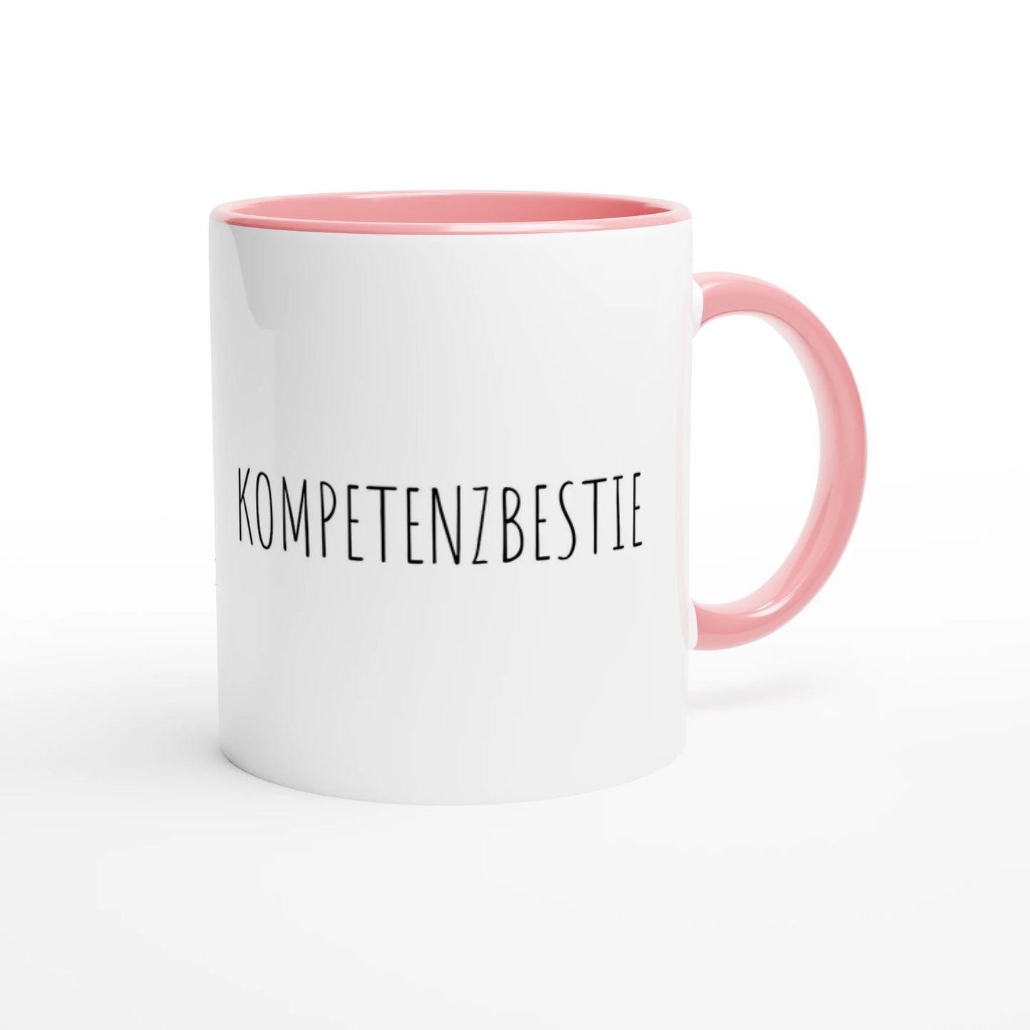 Zweifarbige Keramiktasse 325 ml mit Aufdruck "Kompetenzbestie" in Rosa – Schreibtischtasse von Vollzeitfrust