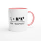 Zweifarbige Keramiktasse 325 ml mit Aufdruck "L = M*K² – Laune = Milch * Kaffee²" in Rosa – Schreibtischtasse von Vollzeitfrust
