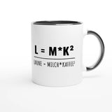 Zweifarbige Keramiktasse 325 ml mit Aufdruck "L = M*K² – Laune = Milch * Kaffee²" in Schwarz – Schreibtischtasse von Vollzeitfrust
