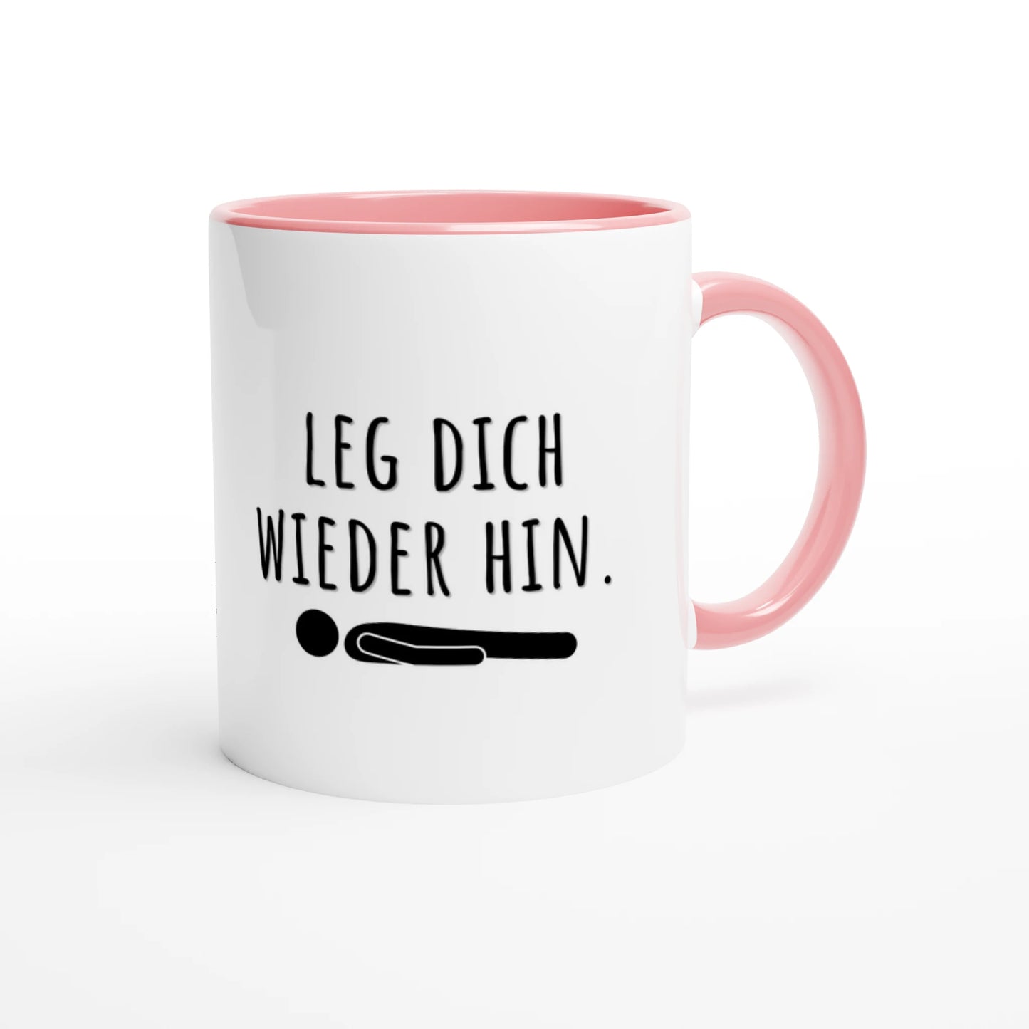 Zweifarbige Keramiktasse 325 ml mit Aufdruck "Leg dich wieder hin" in Rosa – Schreibtischtasse von Vollzeitfrust
