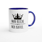 Zweifarbige Keramiktasse 325 ml mit Aufdruck "Man reiche mir Kaffee" in Blau – Schreibtischtasse von Vollzeitfrust
