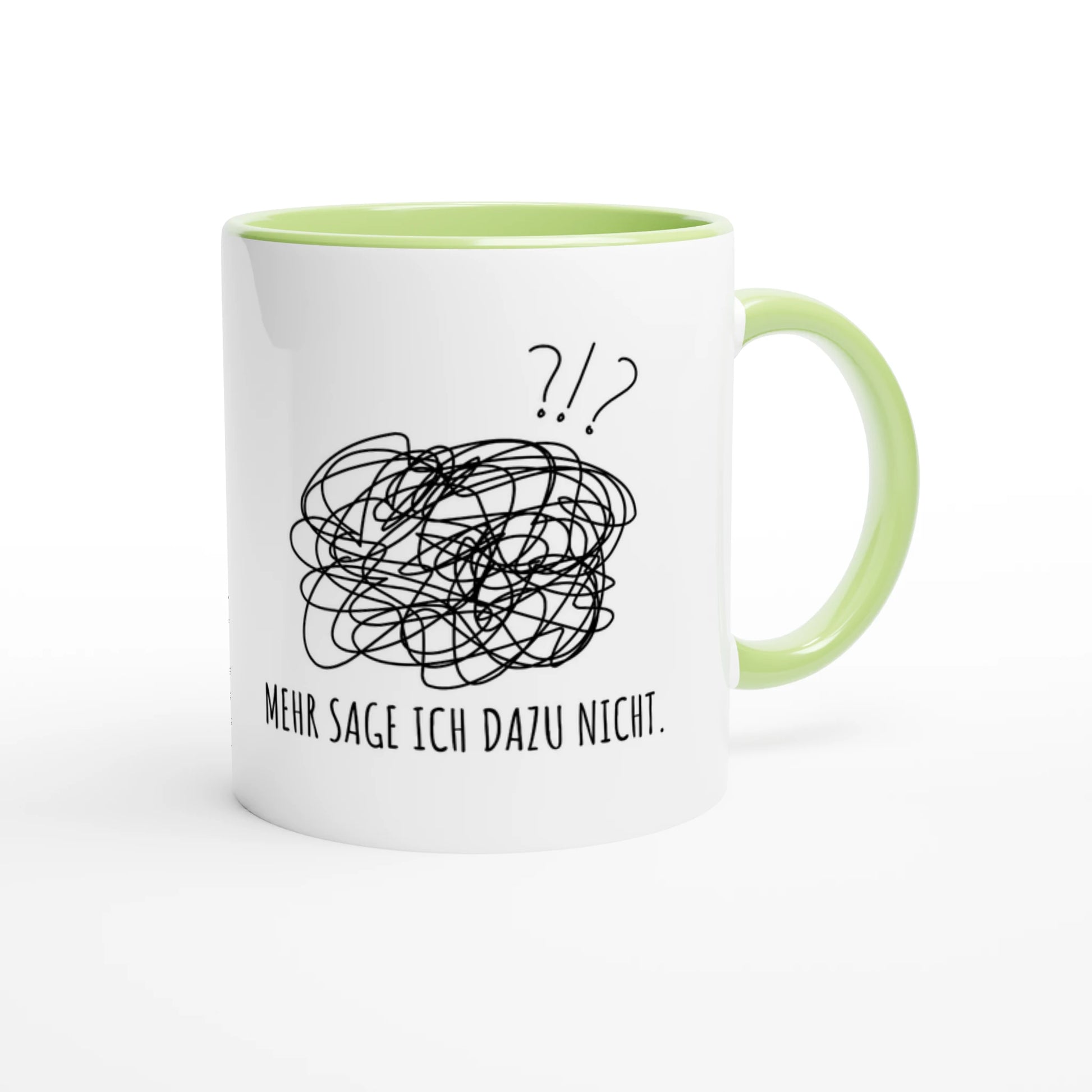 Zweifarbige Keramiktasse 325 ml mit Aufdruck "Mehr sage ich dazu nicht" in Grün – Schreibtischtasse von Vollzeitfrust
