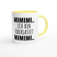 Zweifarbige Keramiktasse 325 ml mit Aufdruck "Mimimi.. Ich bin überlastet. Mimimi" in Gelb – Schreibtischtasse von Vollzeitfrust
