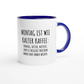 Zweifarbige Keramiktasse 325 ml mit Aufdruck "Montag ist wie kalter Kaffee" in Blau – Schreibtischtasse von Vollzeitfrust
