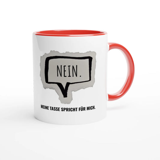 Zweifarbige Keramiktasse 325 ml mit Aufdruck "Nein. Meine Tasse spricht für mich" in Rot – Schreibtischtasse von Vollzeitfrust
