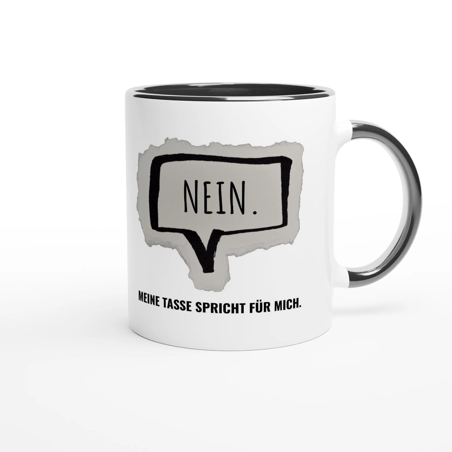 Zweifarbige Keramiktasse 325 ml mit Aufdruck "Nein. Meine Tasse spricht für mich" in Schwarz – Schreibtischtasse von Vollzeitfrust
