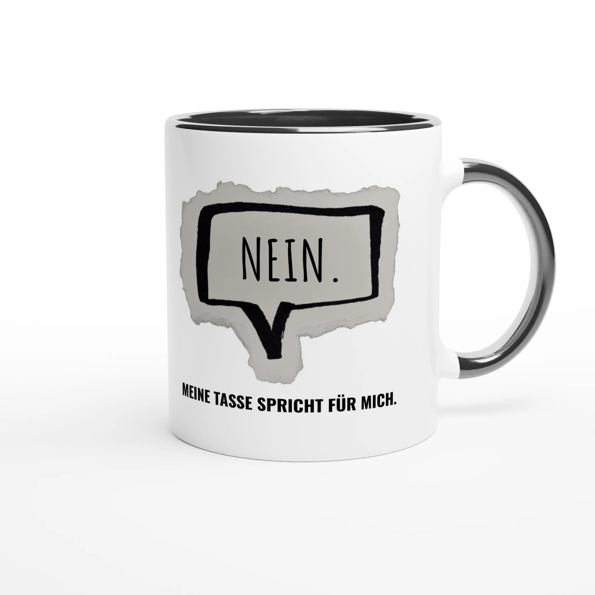 Zweifarbige Keramiktasse 325 ml mit Aufdruck "Nein. Meine Tasse spricht für mich" in Schwarz – Schreibtischtasse von Vollzeitfrust
